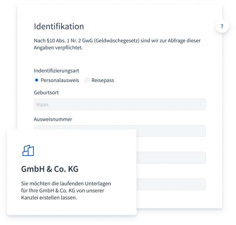 Beispiel eines Mandantenstammdaten-Formulars mit verschiedenen Eingabefeldern
