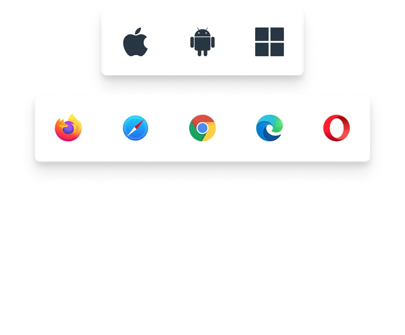 Bild mit allen Plattformen, auf denen Fastdocs Mandantenstammdaten funktioniert. Apple, Android, Windows und alle modernen Browser.