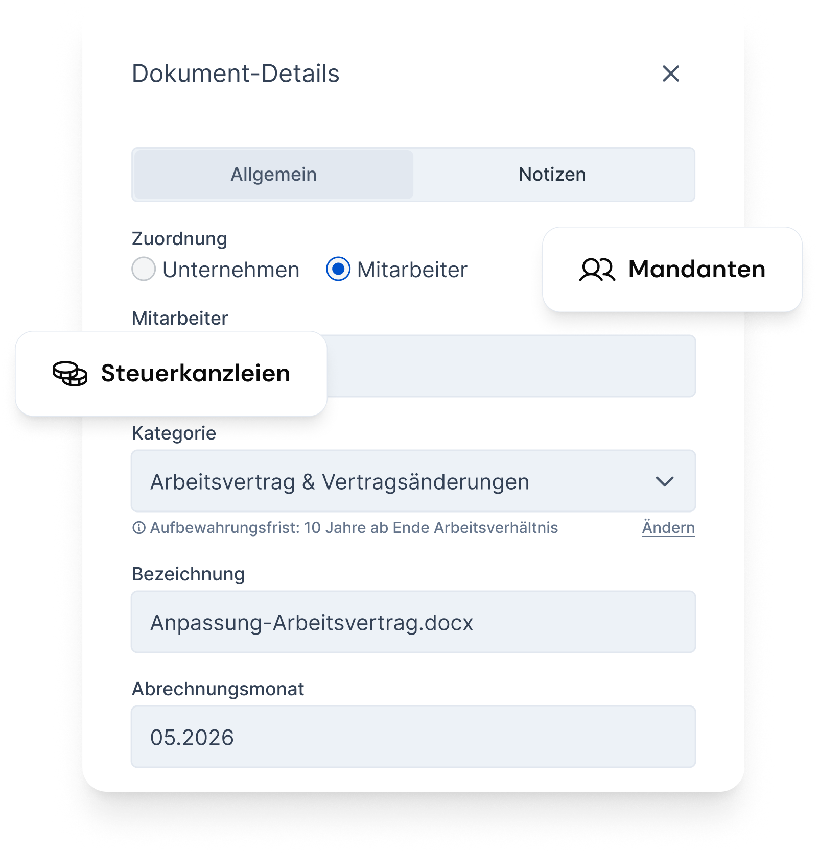 Screenshot der Fastdocs Mitarbeiterakte